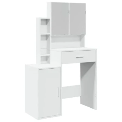 Abbildung von vidaXL Schminktisch, Frisiertisch mit Spiegel Schrank, Kosmetiktisch Stauraum, Frisierkommode für Schlafzimmer, Modern, Weiß 80x35x132cm