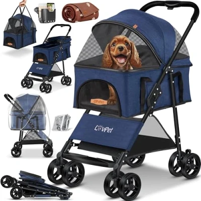 Abbildung von LOVPET® Hundewagen 2in1 Hundebuggy Hundebox Transporttasche Faltbar klappbar bis 20kg Haustiere Buggy mit Netzfenstern Getränkehalter, Regenschutzabdeckung Jogger für