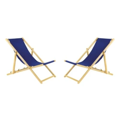 Abbildung von bas Liegestuhl 2 Stück blau klappbar aus Holz mit Absicherungssystem Klappstuhl Klappliege Sonnenstuhl Strandstuhl Holzklappstuhl Gestell in Naturfarbe Gartenliegen