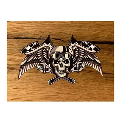Abbildung von 24/7stickers #689 / Skull Racing Aufkleber je 12x7cm Totenkopf V2 Biker Custom Chopper Cafe Racer Bobber Tankaufkleber Motorrad Auto Tuning USA V8