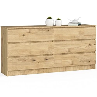 Abbildung von AKORD Kommode mit 6 Schubladen Komodenschrank Funktional Für Wohnzimmer Schlafzimmer Langlebig Rollenführung Universelles Design ABS Kante 40x160x77cm