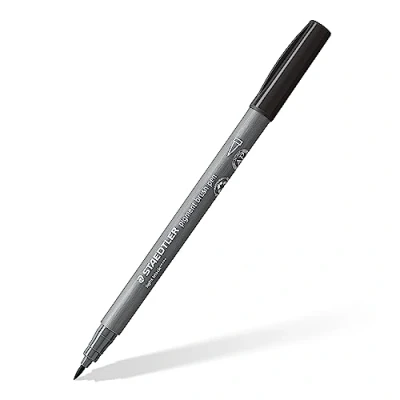 Abbildung von STAEDTLER brush pen pigment Arts, hellschwarz, pigmentierte Premium Zeichentusche, Pinselspitze für variable Linienbreite, wasserfest, schnelltrocknend, 10 pens im Kartonetui, 371 90
