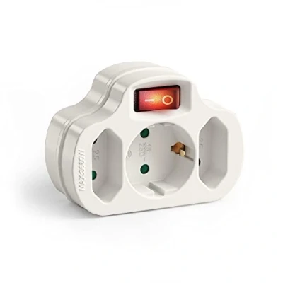 Abbildung von Perfect, Mehrfach Steckdose mit An/Aus Schalter, 1x Schutzkontakt Buchse 16A / 250V AC, 2X Eurosteckplätze 2,5A 3680 Watt, weiß