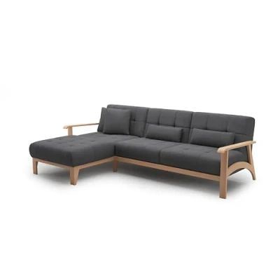 Abbildung von Cavadore Ecksofa Billan / Eckcouch im skandinavischen Design mit Longchair und massivem Holzgestell in Buche 264 x 88 183 Mehrfarbiger Strukturstoff, Dunkelgrau