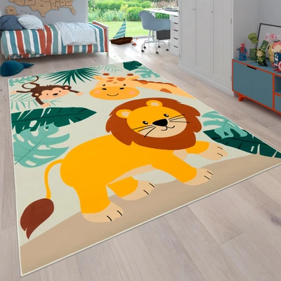 Abbildung von Paco Home Kinderteppich &quot;Bino 582&quot;, rechteckig, Spielteppich, Motiv Tiere, Löwe &amp; Giraffe, Kinderzimmer