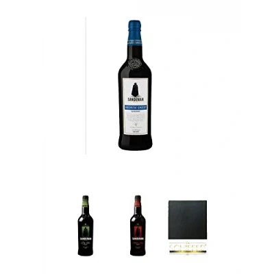 Abbildung von Sandeman Medium Sweet Sherry Spanien 0,75 Liter + Fino Dry Schiefer Glasuntersetzer eckig ca. 9,5 cm Durchmesser