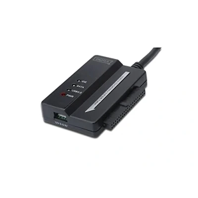 Abbildung von DIGITUS Festplatten Adapterkabel USB 3.0 zu SATA2/IDE Konverter für 2,5/3,5&quot; SSDs/HDDs 5 Gbit/s Datenübertragungsrate inkl. Netzteil Plug &amp; Play Schwarz
