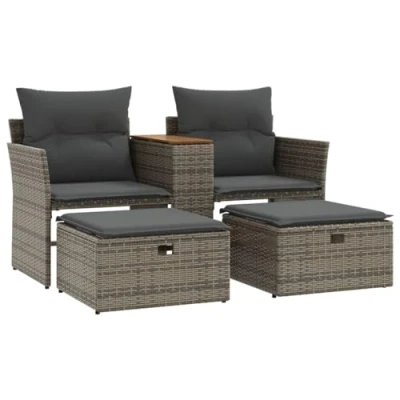 Abbildung von vidaXL Gartensofa 2 Sitzer, Outdoor Sofa mit eingebauter Ablage, Terrassensofa Hockern, Gartenmöbel Sofagarnitur Gartengarnitur, Grau Poly Rattan