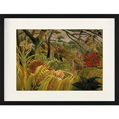 Abbildung von 1art1 Henri Rousseau Poster Überrascht, Sturm Im Dschungel, 1891 Gerahmtes Bild Mit Edlem Passepartout Wand Bilder Bilderrahmen 80x60 cm