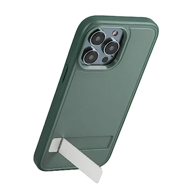 Abbildung von kwmobile Hülle kompatibel mit Apple iPhone 14 Pro Max Kunststoff Case TPU Bumper Handy Cover ausklappbarem Ständer Dunkelgrün