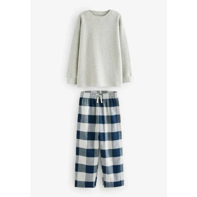 Abbildung von Next LONG Sleeve Check 2 PACK Regular FIT Set Nachtwäsche für Kinder, Größe: 176, Navy grey textured top