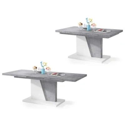 Abbildung von All4All Couchtisch Noel Kaffeetisch Wohnzimmertisch Sofatisch mit Ablagen Esstisch Einlegeplatte ausklappbar 120x70cm 05 Beton Millenium + Weiß