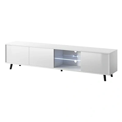 Abbildung von Selsey Glam TV Lowboard Weiß Matt/Weiß Hochglanz mit weißer LED Beleuchtung 175 cm breit