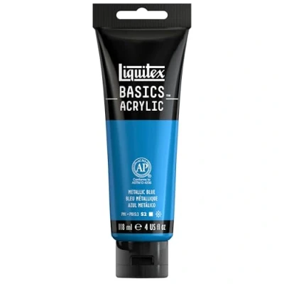 Abbildung von Liquitex 1046341 Basics Acrylfarbe 118ml Metallic Blau Künstler Acrylfarbe, hochpigmentiert, lichtecht, mittlere Viskosität, seidenglänzend, deckend Ideal für Leinwand, Holz &amp; Papier