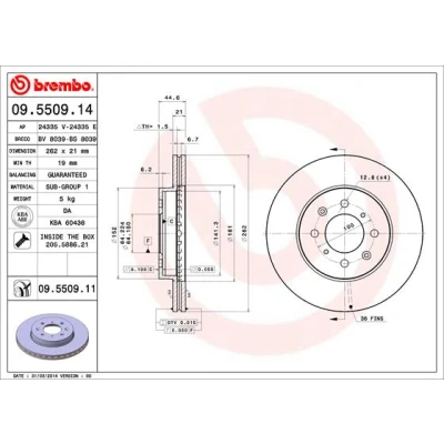 Abbildung von Bremsscheibe BREMBO 9550911 vorne, belüftet, 1 Stück