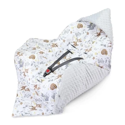 Abbildung von Einschlagdecke Babyschale Decke Kinderwagen 90 x cm universal Baby Babydecke für Buggy Autositz Winter Baumwolle Minky Hirsch Hellgrau