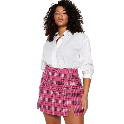 Abbildung von TRENDYOL Damen Kariert/Karo Mini Stift Faltenrock Rock in Übergröße Skirt, Fuchsia, 42 Größen