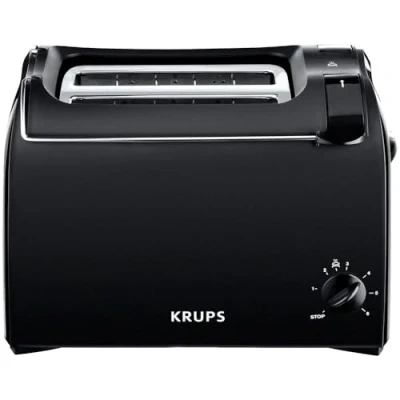 Abbildung von Krups Toaster ProAroma KH 1518, 2 kurze Schlitze, für Scheiben, 700 W, 700W, schwarz, 6 Brötchenaufsatz, Krümelschublade
