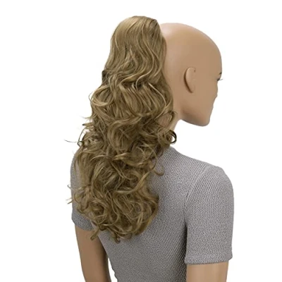Abbildung von CAISHA 45cm Lang Haarteil Zopf Pferdeschwanz Haarverlängerung Mit Kordelverschluss Voluminös Gelockt Dunkelblond PH24