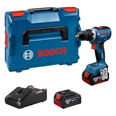 Abbildung von Bosch Professional 18V System Akku Bohrschrauber GSR 65 (bürstenloser Motor, Kopflänge 166, inkl 2x GBA 5.0Ah, Ladegerät GAL 40, L BOXX)