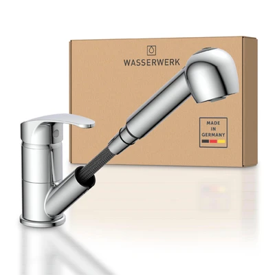Abbildung von WASSERWERK Spültischarmatur &quot;WK 7, Wasserhahn, Küche, Einhebelmischer&quot;, 90 schwenkbar, 2 fach verstellb., herausziehbar