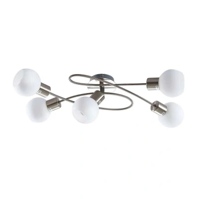 Abbildung von Lindby Deckenleuchte Elaina, dimmbar, Leuchtmittel nicht inklusive, Modern, Metall, Glas, nickel matt, opalweiß, 5 flammig, E14