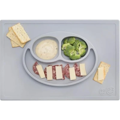 Abbildung von ezpz Happy Mat One Piece Silicone placemat + Plate (grau)