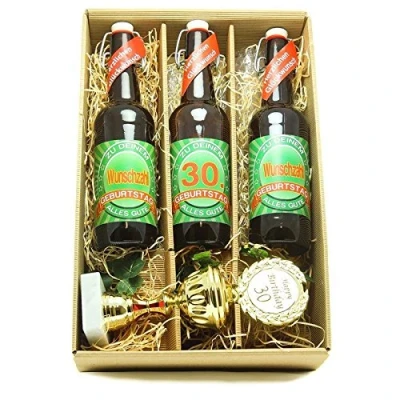 Abbildung von Bier Geschenk zum 30.Geburtstag Geburtstagsgeschenk dreißigster Geburtstag Präsentkarton mit und Pokal 30.