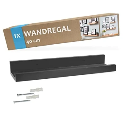 Abbildung von PHOTOLINI Wandregal stabiles MDF Holz schwarz 40 cm, Schweberegal, modernes Design, Bilderleiste für Fotos, Poster &amp; Deko Objekte zur flexiblen Gestaltung, U Form, einfaches Anbringen