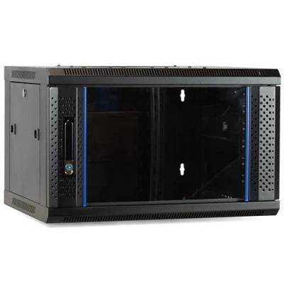 Abbildung von DSIT 6HE Netzwerkschrank (Serverschrank) 19 Zoll Wandmontage mit Glastür (BxTxH) 600 x 450 367mm Schwarz Abschließbar Traglast 60 kg