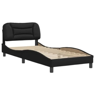 Abbildung von vidaXL Bettgestell, Bett mit Kopfteil, Bettrahmen Sperrholzlatten, Polsterbett Einzelbett für Schlafzimmer, Kunstleder Schwarz 90x200cm