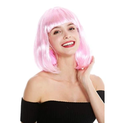 Abbildung von WIG ME UP 0073 3 PC28 Perücke Damenperücke Karneval schulterlang Longbob Bob glatt Pony helles Rosa