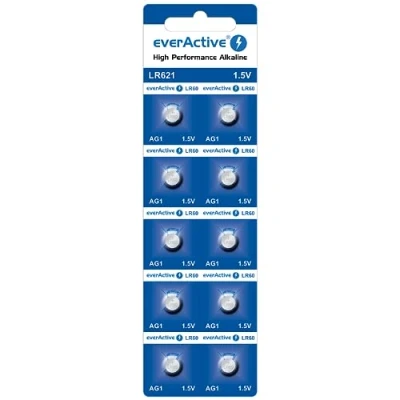 Abbildung von everActive AG1 / G1 LR621/ LR60 Knopfzellenbatterien 1,5 V, Alkaline Mini Batterie, Lange Haltbarkeit, 10 Stück Blisterkarte