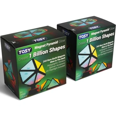 Abbildung von TOSY Magnet Pyramid Glow 1 Würfel verwandelt sich in Milliarde Formen, 243 Seltenerdmagnete, leuchtendes, Spinner Zubehör, Zappel/Puzzle Spielzeug, Ostern/Valentinstag/Geburtstagsgeschenk, 2er Set