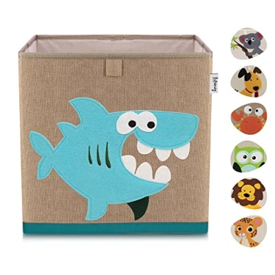 Abbildung von LIFENEY Aufbewahrungsbox Kinder mit Hai Motiv I Spielzeugbox Tiermotiv passend für Würfelregale Ordnungsbox das Kinderzimmer Aufbewahrungskorb