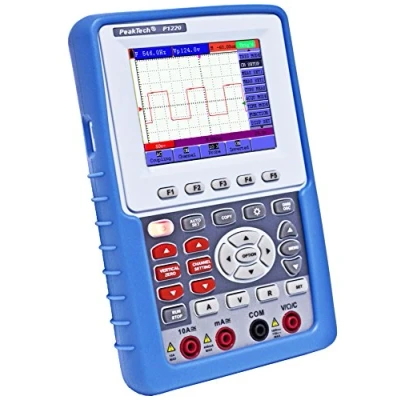Abbildung von PeakTech 1220 1 Kanal Speicher Oszilloskop (20MHz) &amp; True RMS Multimeter mit USB Schnittstelle 3,8“ Farbdisplay, Tragbares DSO, Digitales Hand inkl. Koffer Zubehör