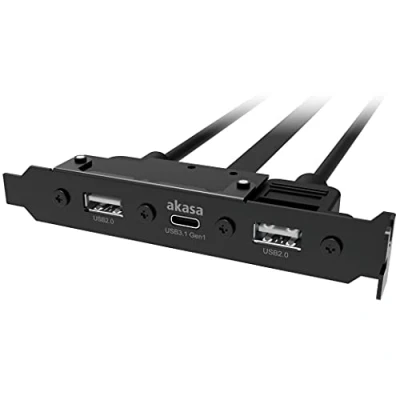 Abbildung von Akasa USB 3.1 Gen 1 internes Adapterkabel mit Zwei 2.0 Typ A Anschlüssen, PCI Halterung, 5 Gbit/s, Konverter, Port Karten, AK CBUB53 40BK