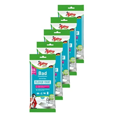 Abbildung von poliboy XXL Bad Feuchttücher 120 Maxi Tücher Reinigungstücher (25x20 cm, zum Entfernen von Kalk, Schmutz und Seifenresten Made in Germany)