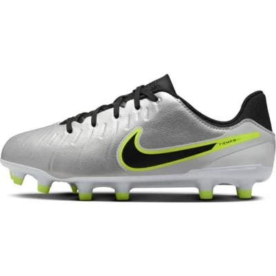 Abbildung von Nike Performance JR Legend 10 Academy FG/MG Unisex Fußballschuh Nocken für Kinder, Größe: 35.5, Metallic silver/black/volt Schuhe