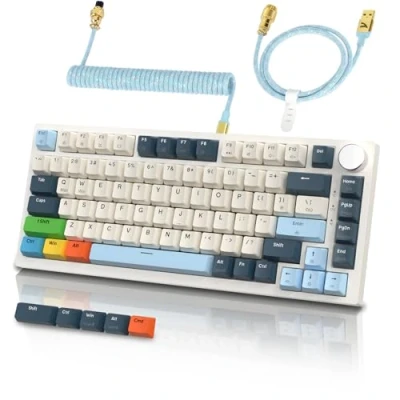 Abbildung von ATTACK SHARK K85 Mechanische Gaming Tastatur mit Spiralkabel, Anpassbares Ansprechverhalten, Magnetschalter, Apex Pro TKL RGB Gasket Keyboard QWERTY Drehknopf, Unterstützt DKS/MT/TGL, für PC/MAC