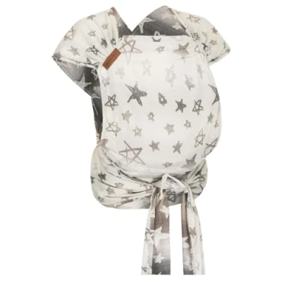 Abbildung von Hoppediz Hop Tye Advanced 4 in 1 Babytrage für Neugeborene ab Geburt Halfbuckle Tragehilfe mit Tuchträgern mitwachsend bis 20 kg Design Singapur grey