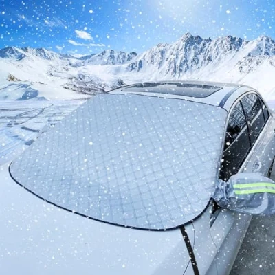 Abbildung von Jsdoin Frontscheibenabdeckung Auto, Scheibenabdeckung mit Seitenspiegelabdeckung Winter, Sonnenschutz Windschutzscheibenabdeckung Abdeckung 9 Magnet Fixierung Faltbare für Auto/SUVS (157x126cm)