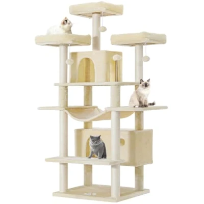 Abbildung von MSmask Kratzbaum groß XXL, 175cm Katzenbaum Grosse Katzen stabil mit 3 großer Aussichtsplattform, Katzenkratzbaum für große Katzen, Sisal Kratzstangen, Beige