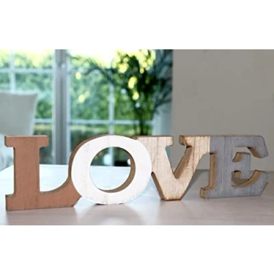 Abbildung von Schriftzug Love zum hinstellen Buchstaben Holz Natur Grau Braun Weiß 35 cm Gross (Love)