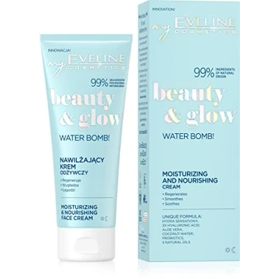Abbildung von Eveline Cosmetics Beauty &amp; Glow Feuchtigkeits Nährcreme 24 Stunden Feuchtigkeit, Dreifache Hyaluronsäure, Sheabutter, 5 Natürliche Öle, Für Trockene, Empfindliche Dehydrierte Haut, Vegan