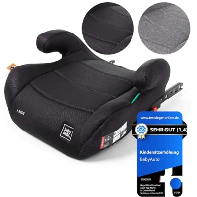 Abbildung von BABYAUTO Sitzerhöhung Auto Kinder ISOFIX, ECE R129 Kindersitzerhöhung Sitzschale Auto, Gruppe 3 (22 36kg/5 12 Jahre) 125 150 cm iSize, Extra Gepolstert für mehr Komfort, Schwarz