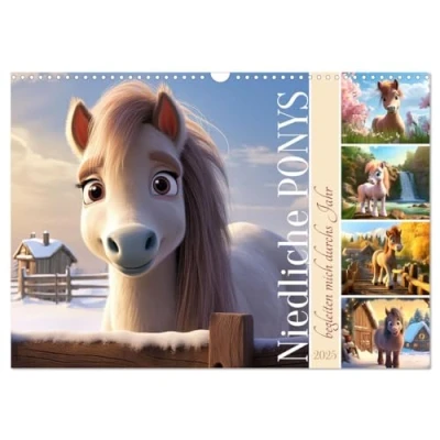 Abbildung von Niedliche Ponys (Wandkalender 2025 DIN A3 quer), CALVENDO Monatskalender