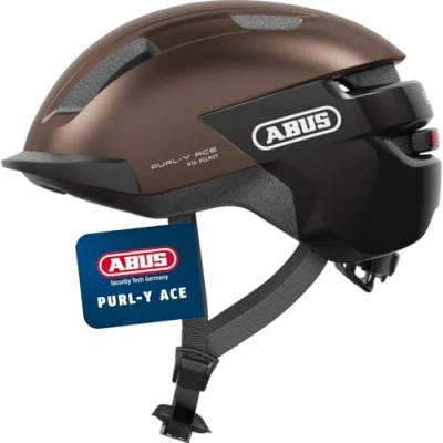 Abbildung von ABUS Fahrradhelm Purl Y ACE mit LED Licht geeignet Fahrten auf E Bike und S Pedelec Trendiger NTA Schutzhelm für Erwachsene Jugendliche Braun, Größe