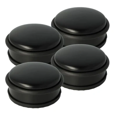 Abbildung von Westcott Türstopper aus Edelstahl Schwarz 4 Stück Runder mit 1,2kg Eigengewicht Türschonender Gummiring Extra rutschfeste Unterseite ⌀ 10cm, Höhe 4cm E 19002 00