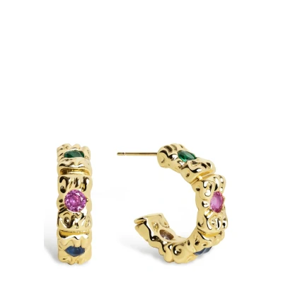 Abbildung von SINGULARU Sand Colors Creolen. Messing mit 18 Kt Vergoldeter Beschichtung und Zirkonia. Schmuck für Damen.